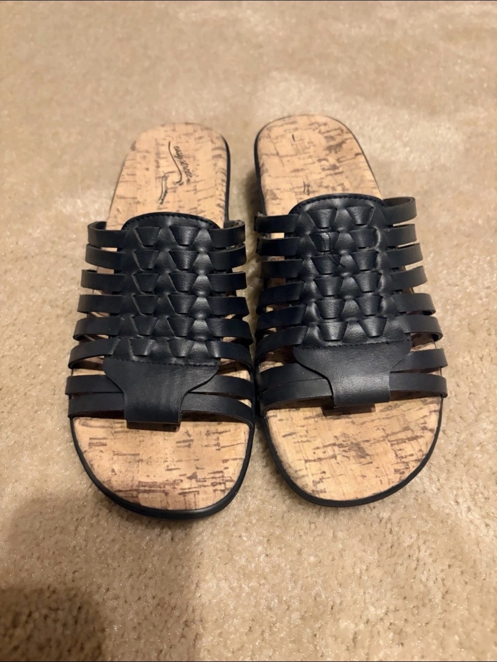 easy street Black Braided Slide Sandals